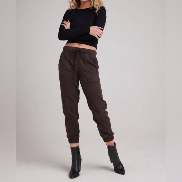 Bella Dahl Pants - Bella Dahl Dark Quartz Brown Drawstring Pocket Jogger Ankle Pants S Small
